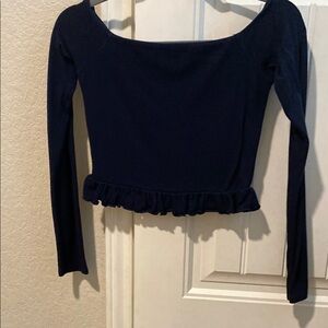 Navy Long Sleeve Ruffle Hem Top